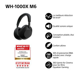 Casque audio sans fil (Sony WH1000XM6 avec réduction active du bruit Noir)