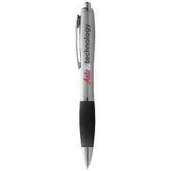 Stylo bille Nash corps argenté grip coloré encre bleue